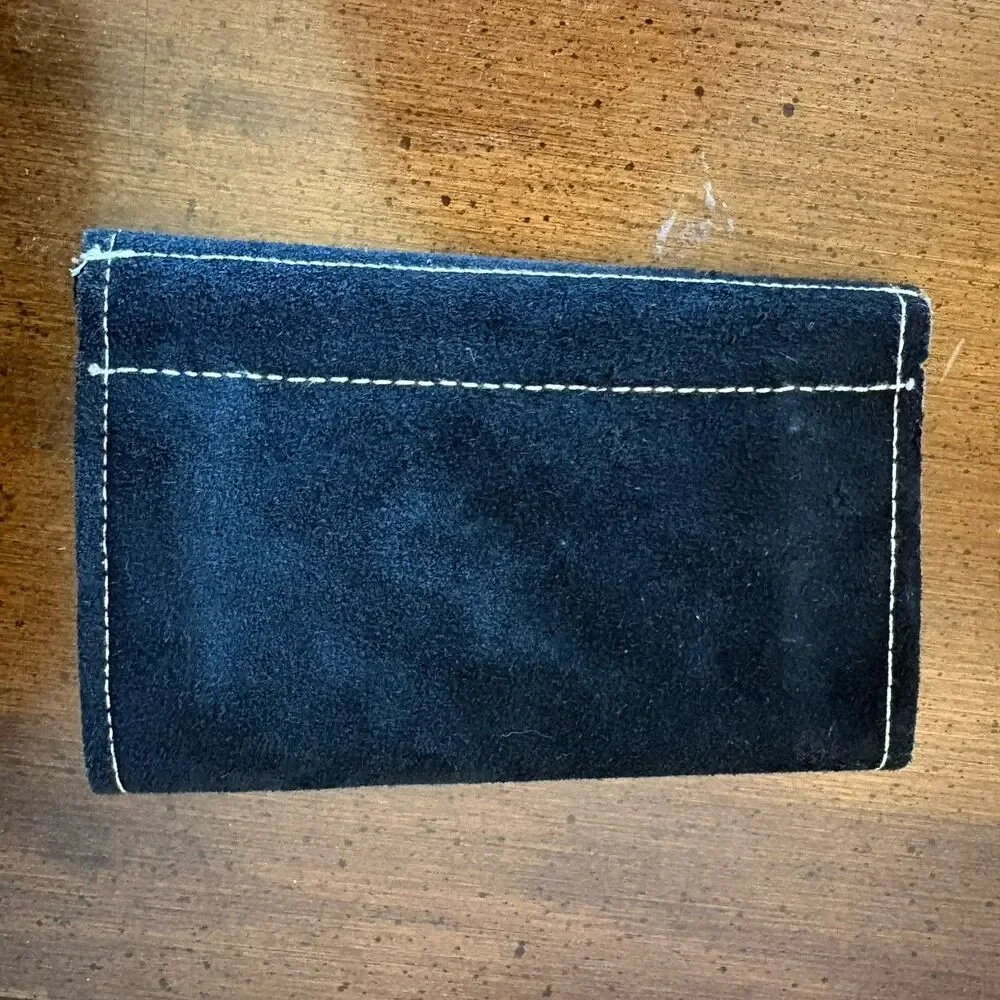 Vintage Suede Leather Womens Wallet Black Checkbook Holder Coin Pocket 6.5x 4.5